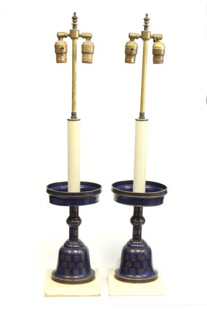 Pair Chinese enameled brass candlesticks: Mounting by Tommi Pazinger. Provenance, Nathan & Janet Appleman Commission Ocean, NJ 1956.