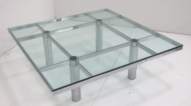 Tobia Scarpa for Knoll chrome coffee table: Ca. 1965. Approx. 15.5" H x 45" W x 45" D. Good condition.