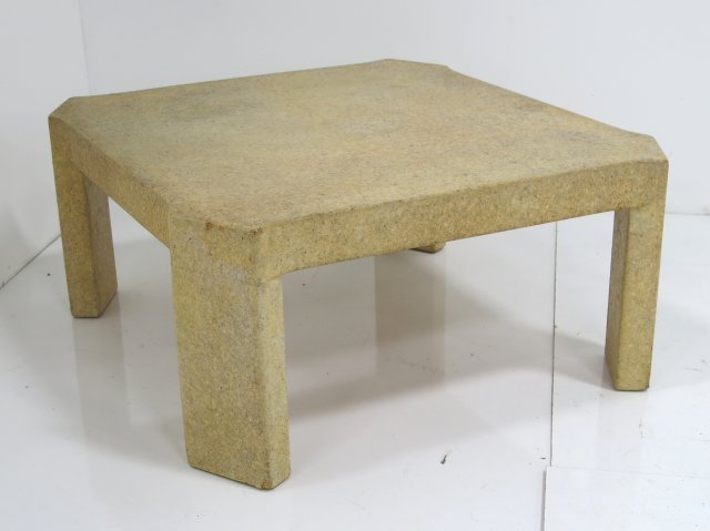 Paul Frankl for John Stuart cork coffee table: With canted ends. Ca. 1955. Approx. 15" H x 35" x 32". Some minor chips.