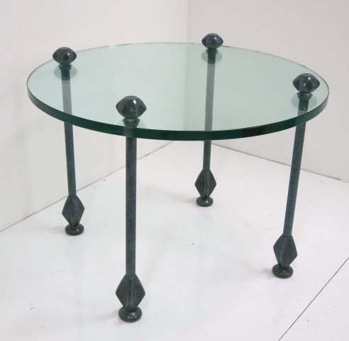 Ron Seff, after Giacometti bronze & glass table: Circa 1990. Good condition. Minor scratches on glass.