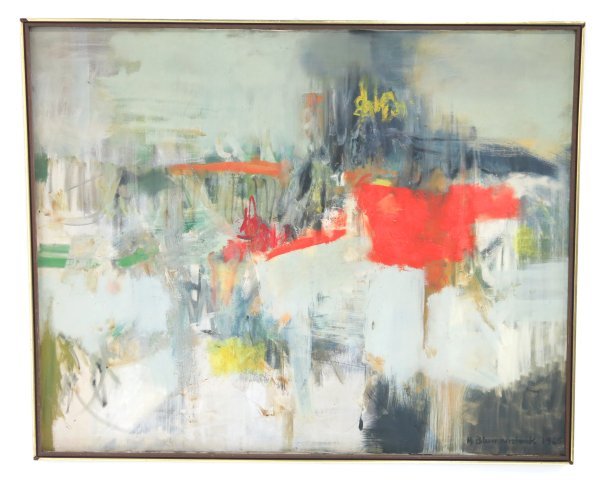 M. Blumenstock, Abstract: Oil on canvas, Framed. Signed & dated 1965 lower right. M. Blumenstock, American Abstract Expressionist. Approx. 40" x 50" unframed, 41" x 51" framed.