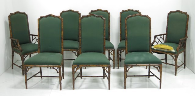 Henredon set of 8 faux bamboo turned dining chairs: Good condition. Needs reupholstering.