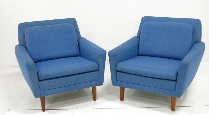 Folke Ohlsson for Dux pair club chairs: Ca. 1955. Approx. 27" high, seat - 24".