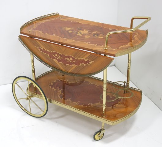 Italian inlaid drop leaf tea cart: Approx. 32" L x 18" W. From a private NJ estate.