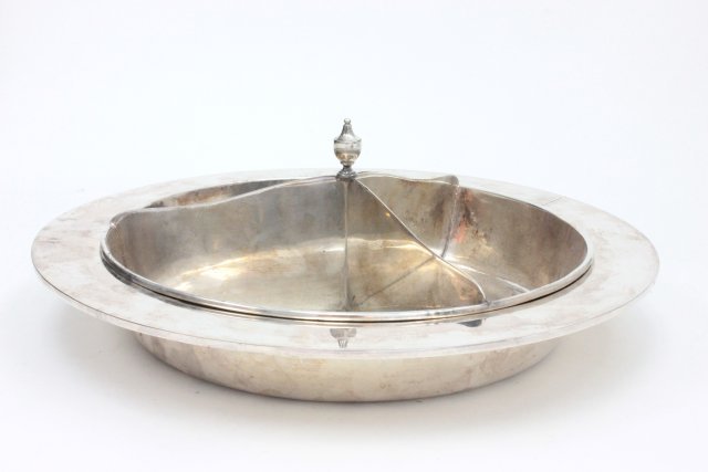 Silver plate Dirk Van Erp hand wrought condiment: Approx. 14.25" Diam. (3408)