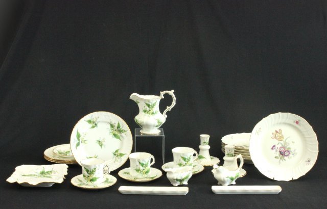 Royal Copenhagen, Hammersley & various porcelain: Including: 6 Royal Copenhagen soup dishes. 19 pieces of Hammersley fine bone china, including, 2 pen holders, pair of candlesticks, 3 cups, 4 saucers, 2 creamers, small bowl, rectangular dish & 4 sala