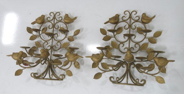Pair of brass figural bird wall sconces: 10 candleholders. Approx. 18.5" x 19" W. (4026)