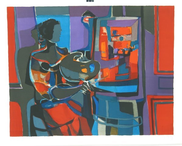 Marcel Mouly, "Abstract Figure of Artist": Lithograph. Unframed. Signed & numbered. Approx. 25" x 35".