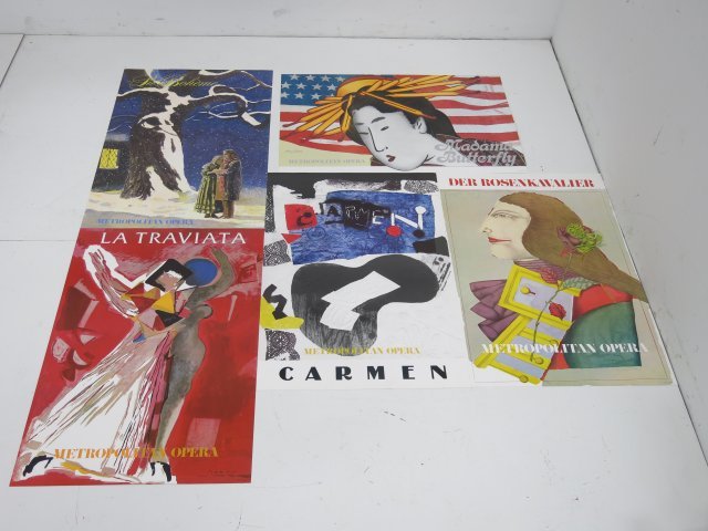 Metropolitan Opera Posters: 5 pieces total including, Larry Rivers, Marino Marini, Antoni Clavé, Richard Lindner, & 1 illegible. Unframed. All signed. Print Circle Gallery, 1978. Various Sizes. Largest approx. 36" x 24".