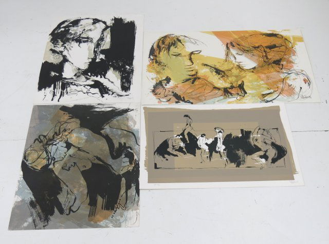Gino Hollander, 4 Figurative Abstracts: Lithographs. Unframed. Signed, numbered & dated 1979. Various sizes. Largest approx. 36" x 24", 3 smaller approx. 30" x 22".