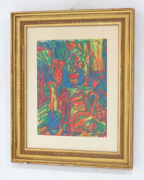 Karl Schmidt-Rottluff, Abstract: Colored crayons on paper. Signed upper right. Karl Schmidt-Rottluff, German (1884-1976). Approx. 13" x 10" sight, 22" x 18" framed. No guarantee of authenticity or provenance.
