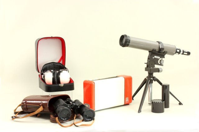 Binoculars, Telescope, Etc.: Including, Nikon Binoculars, a Telescope, 1 set Pioneer Headphones, 1 Italian Toaster. 4 pieces total. (4034) Property of a lady, UN Plaza, NYC.