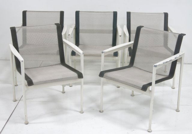 Richard Schultz for Knoll 5 White Armchairs.: Approx. 29 3/4" H x 23" W x 24" D. Paint chipped.