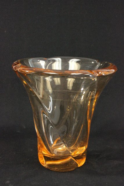 Dark amber Daum glass vase: Signed Daum-Nancy-France. Approx. 11" H x 11" W.