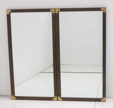 Henredon Pair Brass Mounted Rosewood Mirrors: Circa 1960. Approx. 42" H x 22 1/4" W.