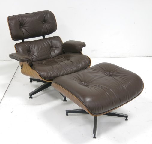 Charles & Ray Eames for Herman Miller armchair: Ottoman, model 670, 671 in rosewood. Circa 1960. Labeled. From a Bergen county, NJ estate. Leather worn.