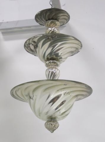Mercury glass ceiling fixture: Circa 1980. Approx. 33" H x 20" D. Slight wear & chipping to mercury.