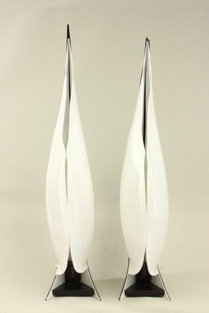 Pair of Rougier Lucite Lamps: Approx. 39 1/4" H. 1 with chipped top & bracket foot repaired.