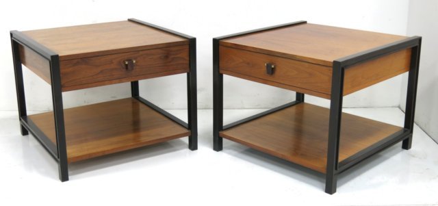 Edward Wormley for Dunbar pair of end tables: Walnut & Ebonized wood. Circa 1950. Approx. 22" H x 27" W x 27 1/2" D. (.31)