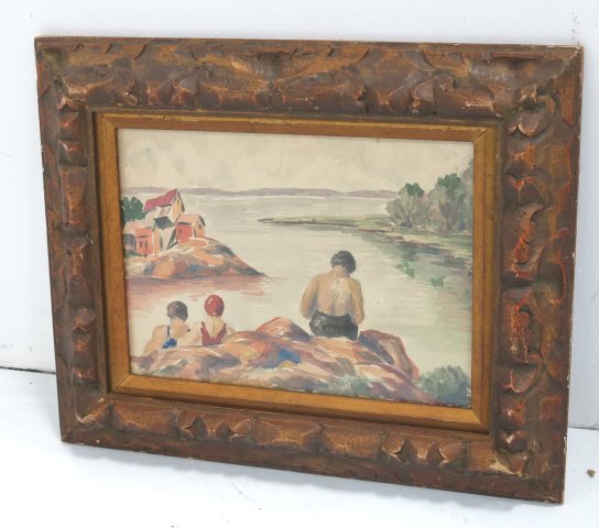 After Reginald Marsh, Coastal Swimmers: Watercolor. Signed & dated 1948. Reginald Marsh, American (1898-1954). Approx. 10" x 14" sight, 18"x 22" framed. No guarantee of authenticity or provenance.