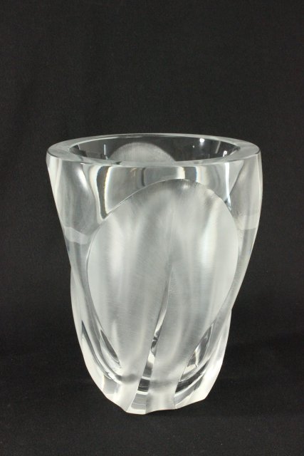 Lalique, France "Ingrid" vase: Approx. 10 1/2" H x 8 1/2" W. Property of a lady from UN Plaza, NYC. (4034) Good condition.