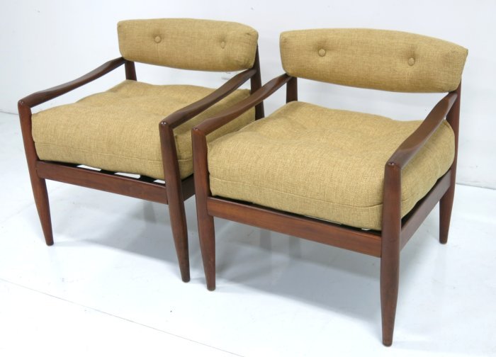 Pair Adrian Pearsall lounge chairs: Approx. 27" H x 24" W x 22" D. New upholstery.