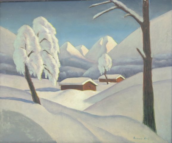 Rockwell Kent, "White Face Range": Oil on board. Framed. Inscribed rear, signed lower right. Rockwell Kent, American (1882-1971). Approx. 15" x 18" unframed, 19" x 22" framed. Authenticity & provenance not guaranteed.