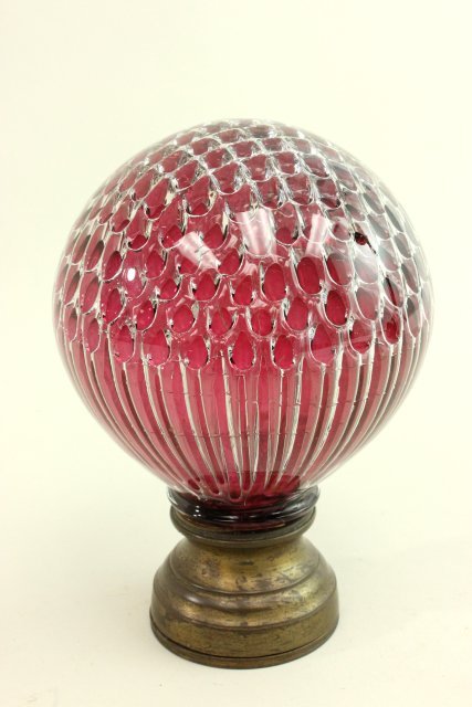 Red Glass Newel Post Finial: Approx. 6 1/4" high Good condition