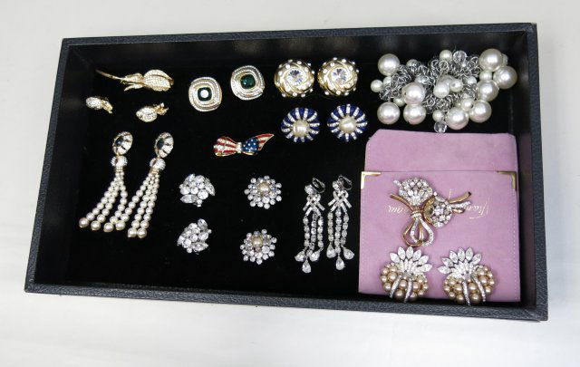 Costume jewelry: Rhinestones, Les Bernard, Trifari, Alice Canivess, Kramer, Corocraft...
