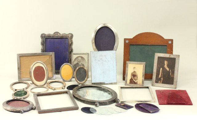 Assorted Picture Frames & Mirrors: In sterling silver & silver plate. Various sizes. From a NYC collector's 40 year compilation. Some damages, dents & missing parts.