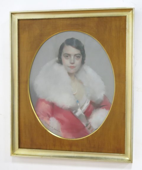 Guirand de Scévola, portrait of Coco Chanel: Pastel. Signed lower left. Guirand de Scévola (1871-1950) France. Approx. 28" x 23" sight, 39" x 32" framed.