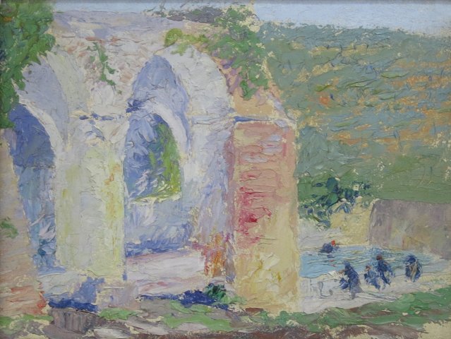 Attributed to Ernest Lawson, Landscape: Oil on board. Framed. Ernest Lawson (1873-1939). Approx. 7" H x 10" W unframed, 12" H x 15" W framed. No guarantee of provenance or authenticity. From a NYC collector's 40 year compilation. Paint loss
