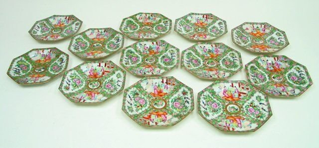 Set of 12 Rose Medallion Chinese Plates: Octagonal. Approx. 9" D. Contents of Brooklyn Heights Montague Terrace estate of J. Victor Herd & his wife Pauline Hoffman Herd.