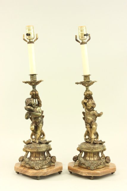 Pair brass figural candlesticks mounted as lamps (1 of 9)