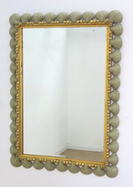 Parcel gilt shell carved beveled mirror (1 of 2)