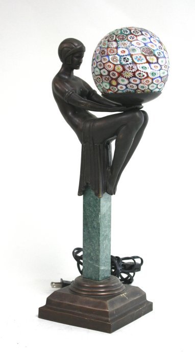 Art deco style bronze and marble lamp (1 of 4)