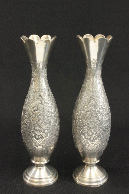 Pair of Persian 84 Silver Etched Vases (1 of 5)