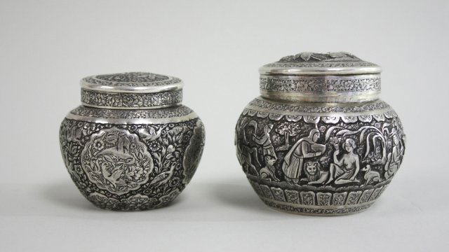 Two Persian Silver Covered Etched Covered Jars (1 of 7)
