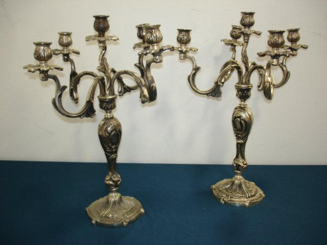 Pair silver plated bronze 5 arm candelabra (1 of 5)