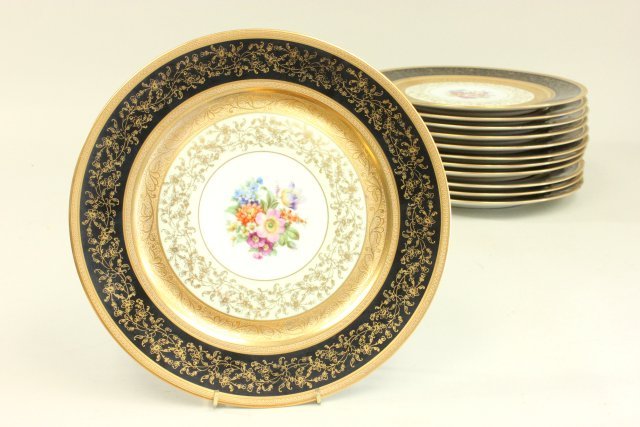 Set of 12 hand painted porcelain service plates (1 of 5)