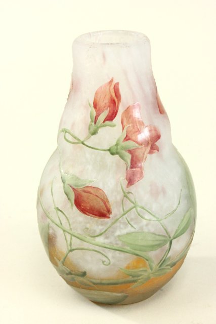 Daum Nancy Cameo Glass Vase: Red flower, 5"H From a 50 year private collection. good condition