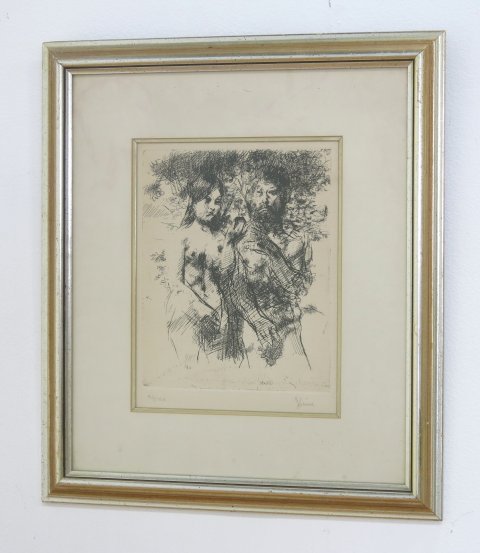 Jack Levine-Nude couple, etching, pencil signed: Jack Levine (1915-2010) American Etching signed and numbered 46/100 From a 40 year NYC collector's compilation.