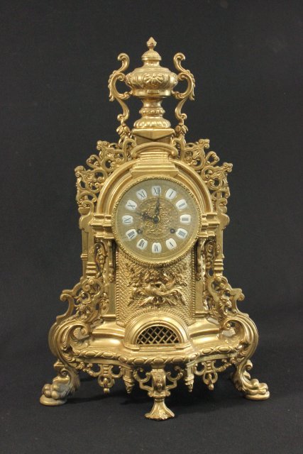 Brass Mantle Clock: Late 20th Century. Approx. 24" H.