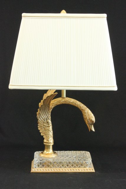 Neo-Classic style Brass & Crystal Swan Lamp (1 of 4)