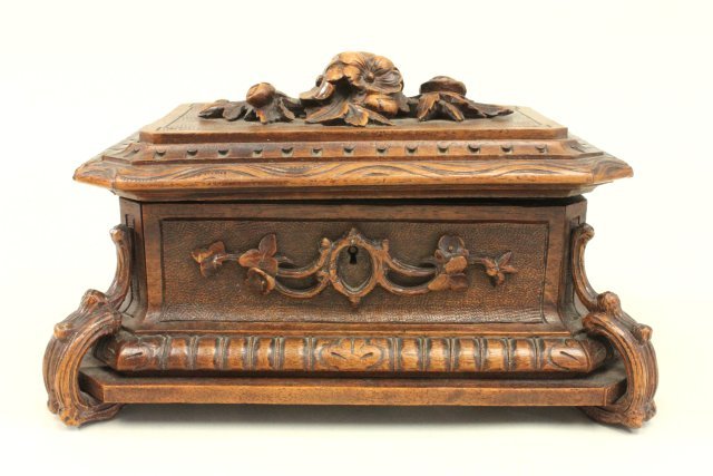 19th C Black Forest Carved Walnut Box (1 of 4)