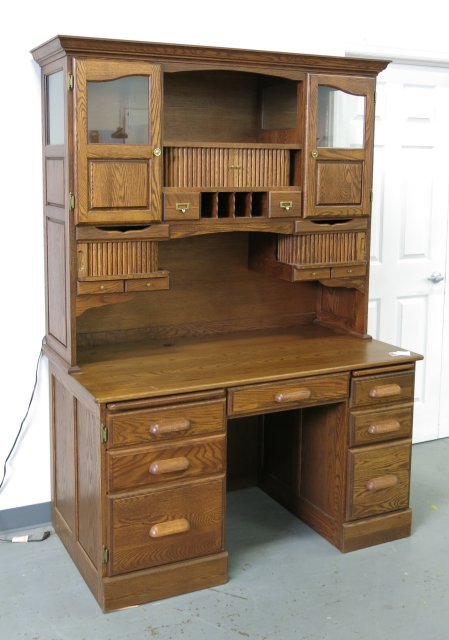 Large Oak Desk with Curio Top (1 of 4)