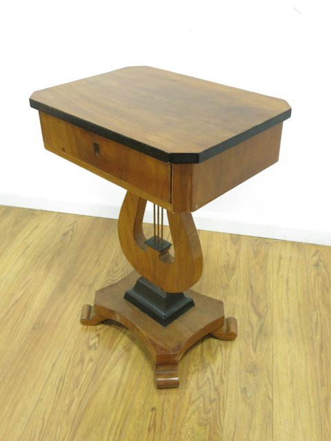 Biedermeier Style Stand: With one drawer. Approx. 29" high, 21" wide, 15 1/2" deep.