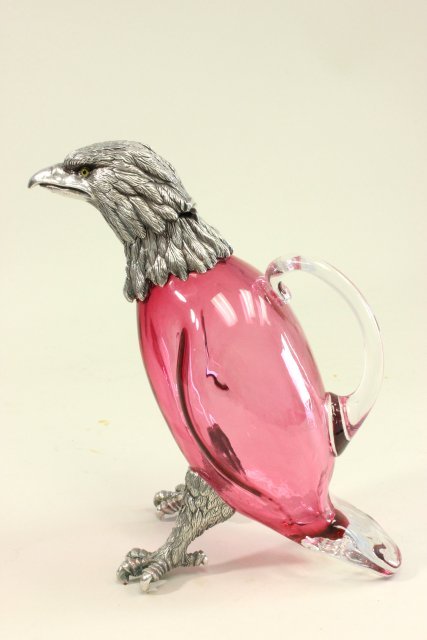 Cranberry Glass & Silver Plate Bird Form Jug (1 of 6)