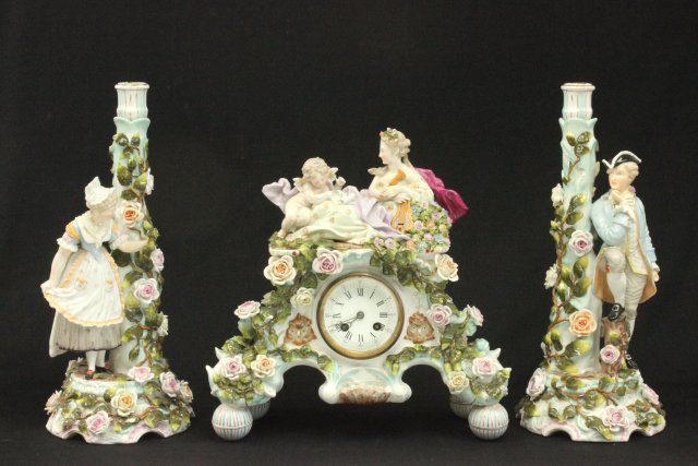 Sitzendorf Porcelain Figural Clock Set (1 of 10)