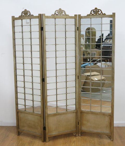 3 Sectioned Mirrored Screen Painted Gold (1 of 3)